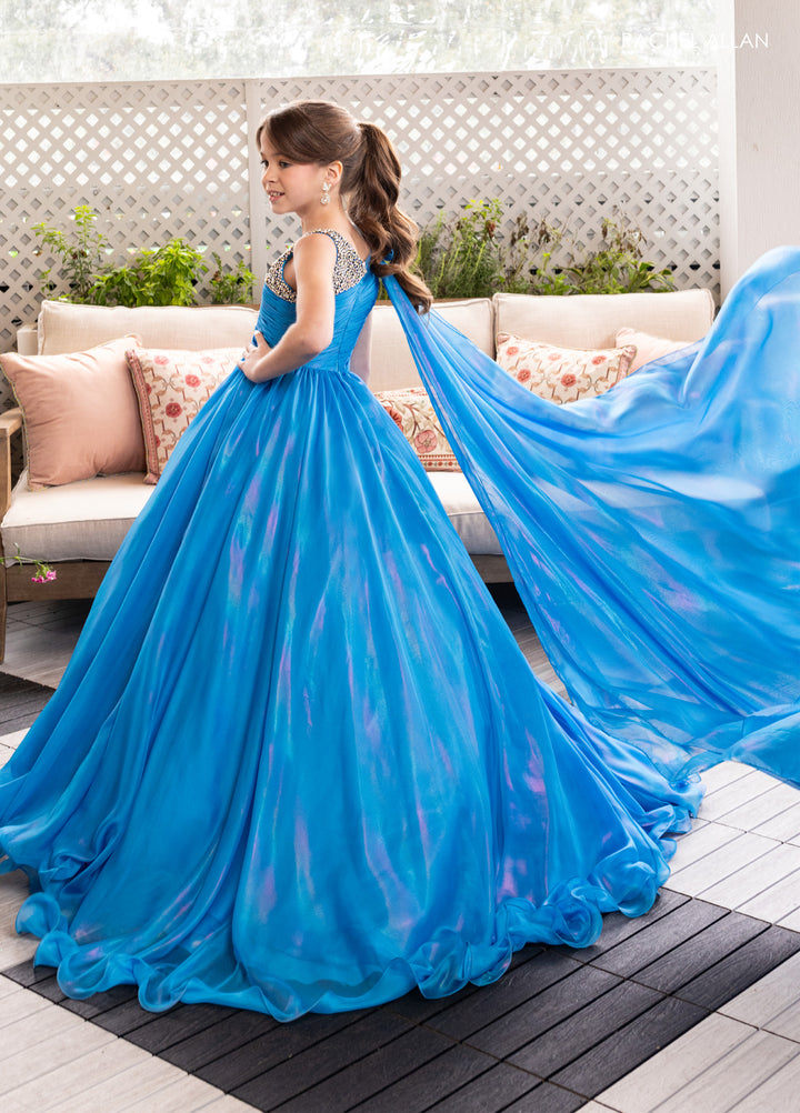 Girl's Iridescent One Shoulder Gown by Rachel Allan 10296