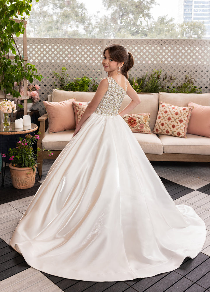 Girl's Satin One Shoulder Gown by Rachel Allan 10298