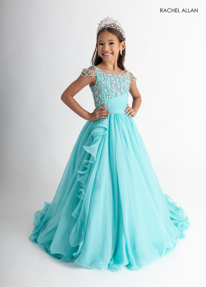Girl's Cold Shoulder Ruffled Gown by Rachel Allan 10302