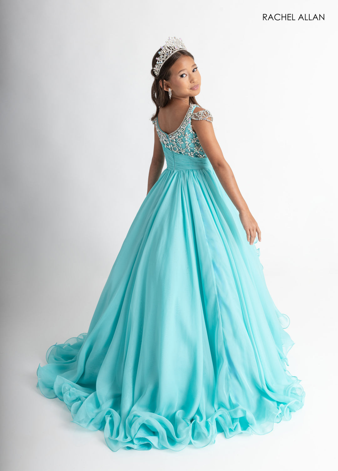 Girl's Cold Shoulder Ruffled Gown by Rachel Allan 10302