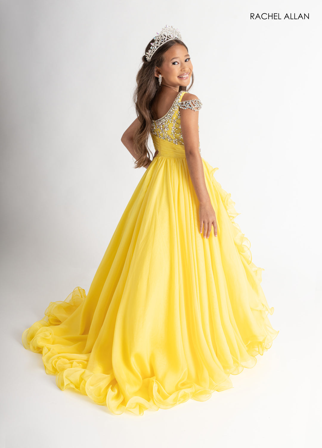 Girl's Cold Shoulder Ruffled Gown by Rachel Allan 10302