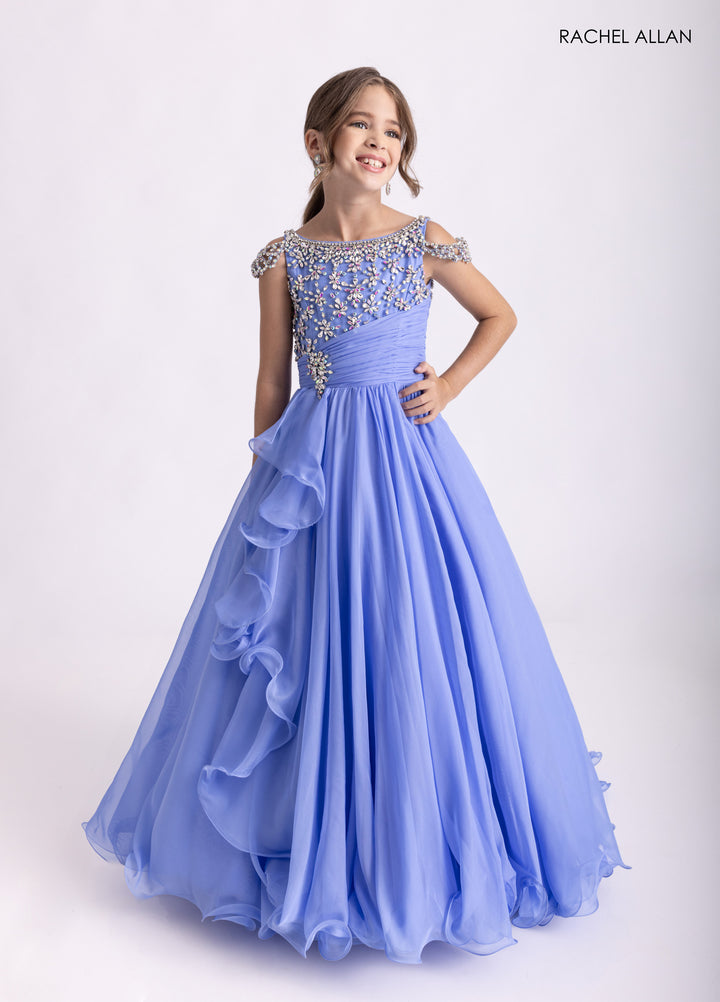 Girl's Cold Shoulder Ruffled Gown by Rachel Allan 10302