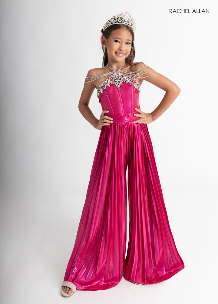 Girl's Metallic Halter Jumpsuit by Rachel Allan 10305
