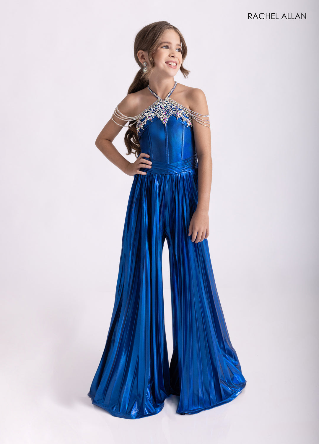 Girl's Metallic Halter Jumpsuit by Rachel Allan 10305