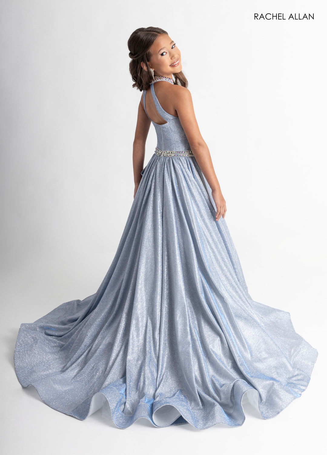 Girl's Metallic Halter Gown by Rachel Allan 10322