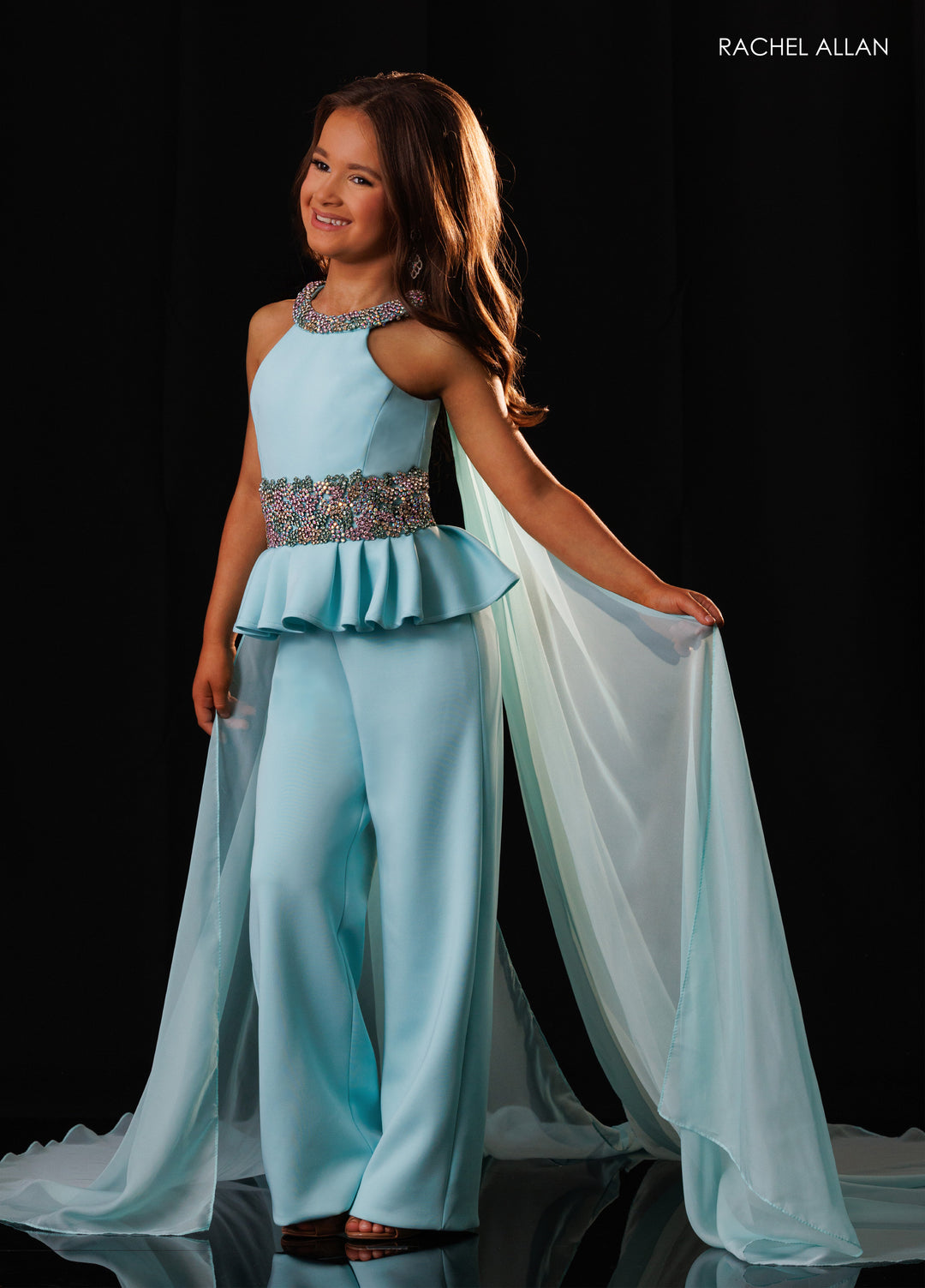 Girl's Halter Cape Jumpsuit by Rachel Allan 10341