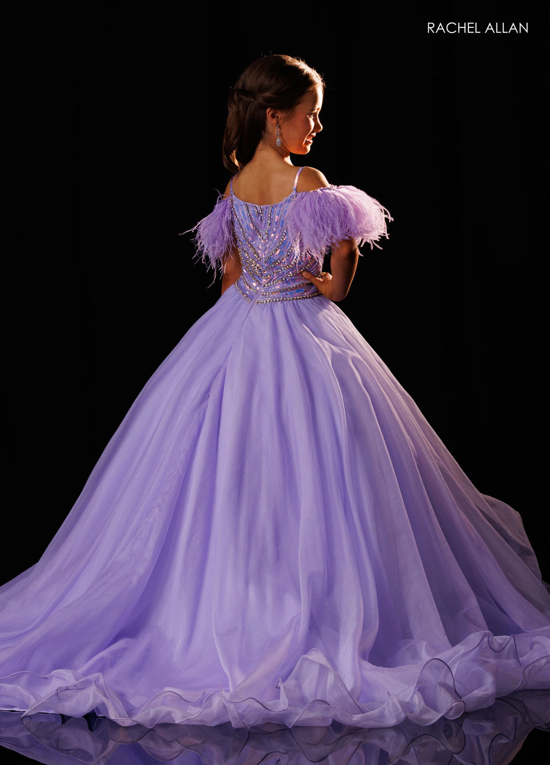 Girl's Feather Off Shoulder Gown by Rachel Allan 10344