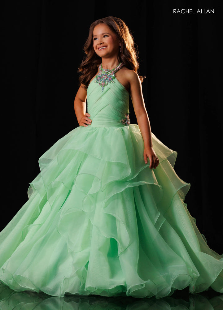 Girl's Halter Ruffled Gown by Rachel Allan 10346