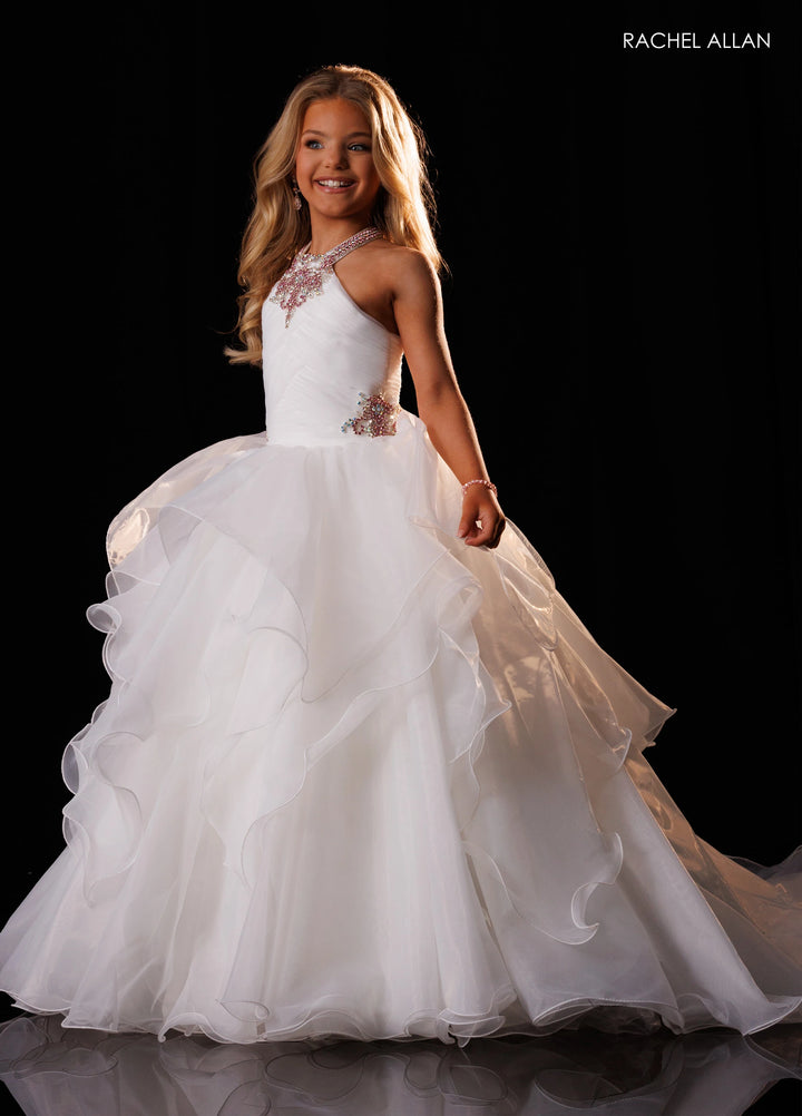 Girl's Halter Ruffled Gown by Rachel Allan 10346