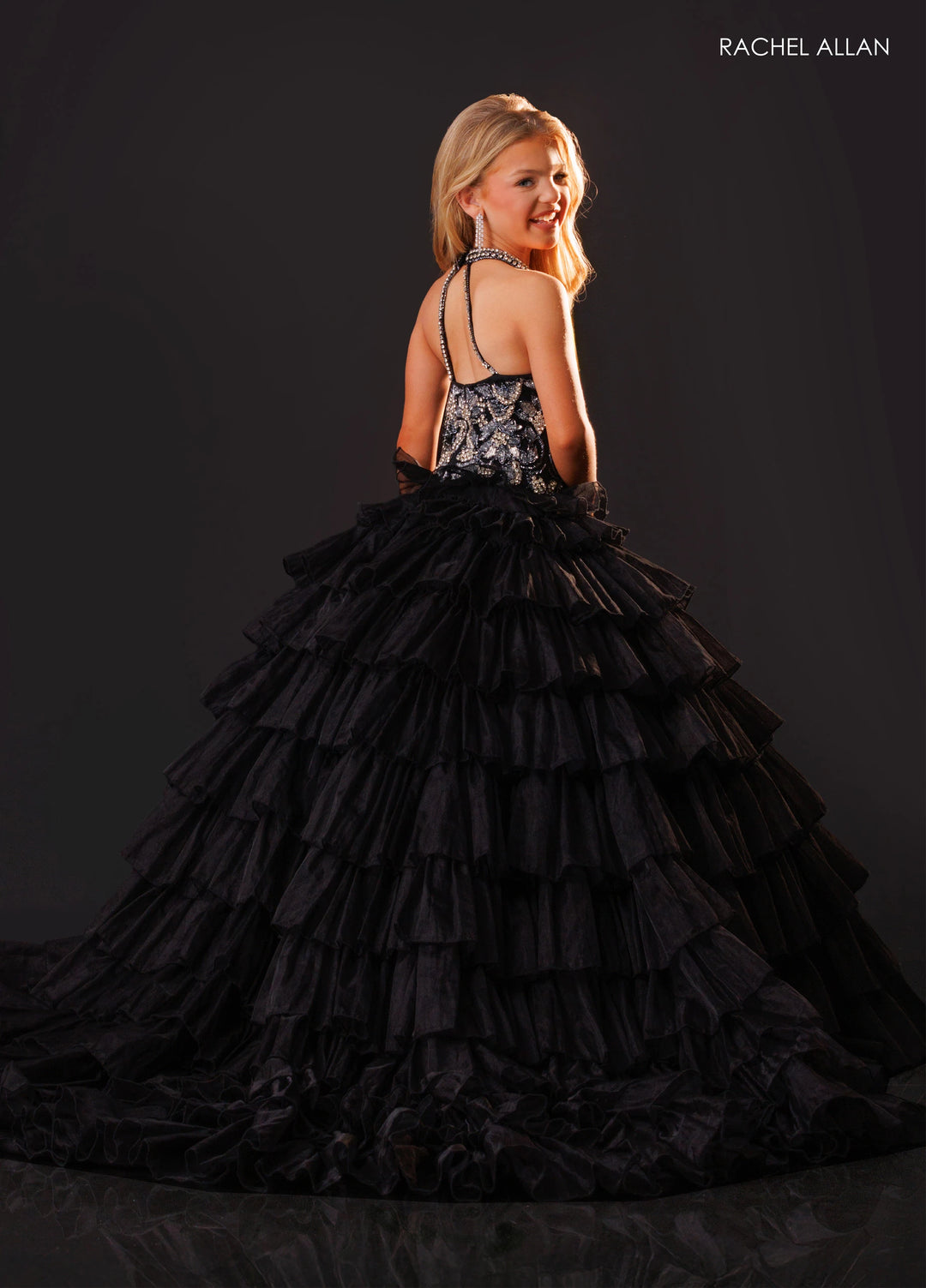Girl's Halter Ruffled Gown by Rachel Allan 10352