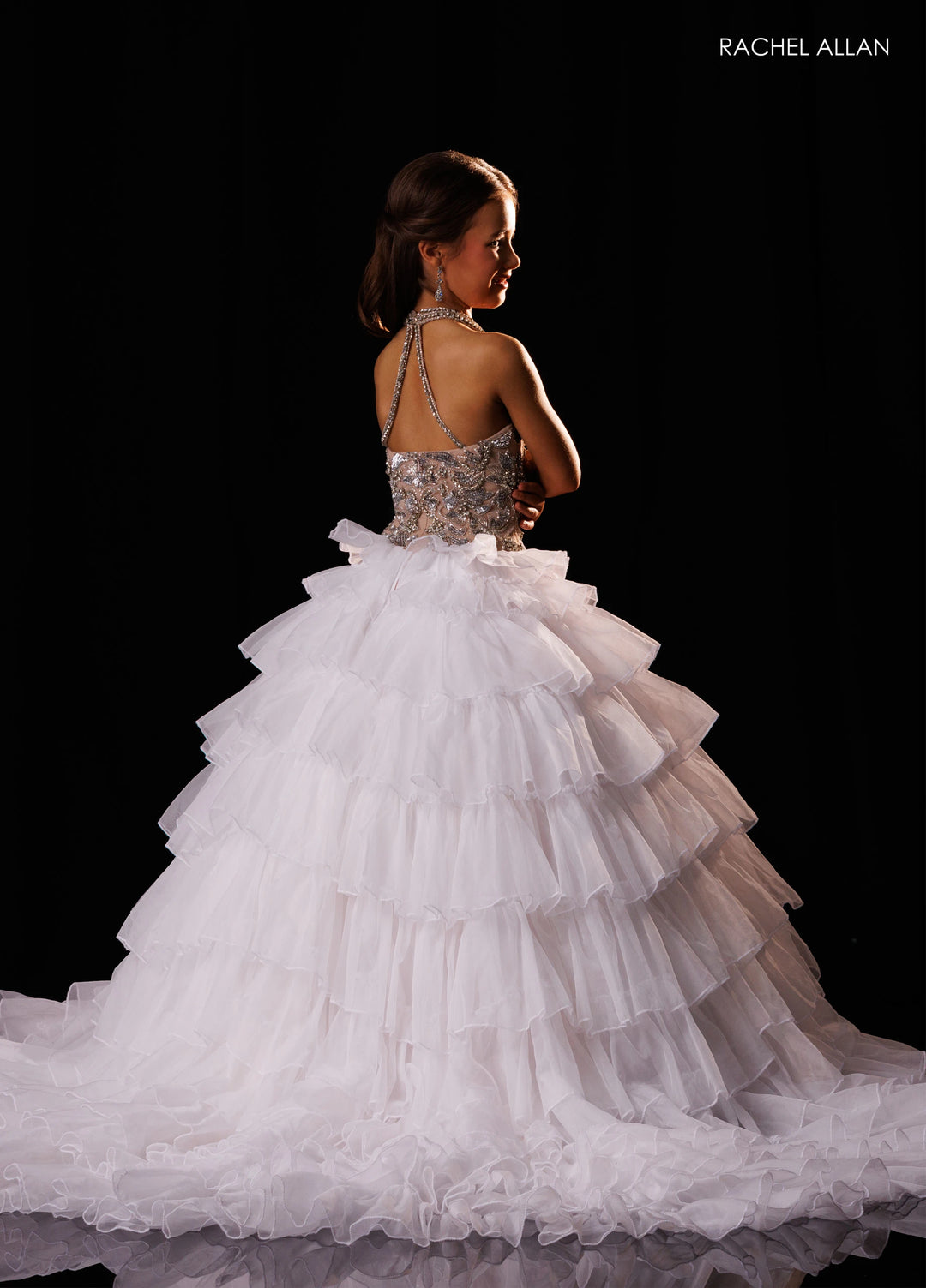 Girl's Halter Ruffled Gown by Rachel Allan 10352