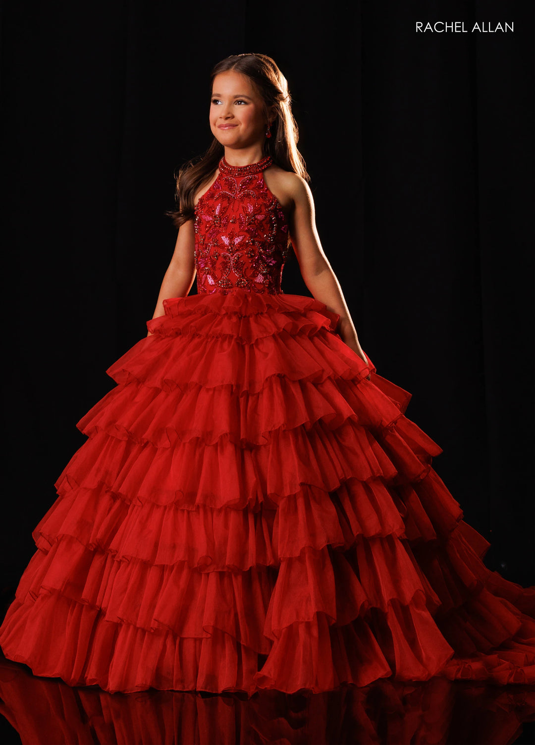Girl's Halter Ruffled Gown by Rachel Allan 10352