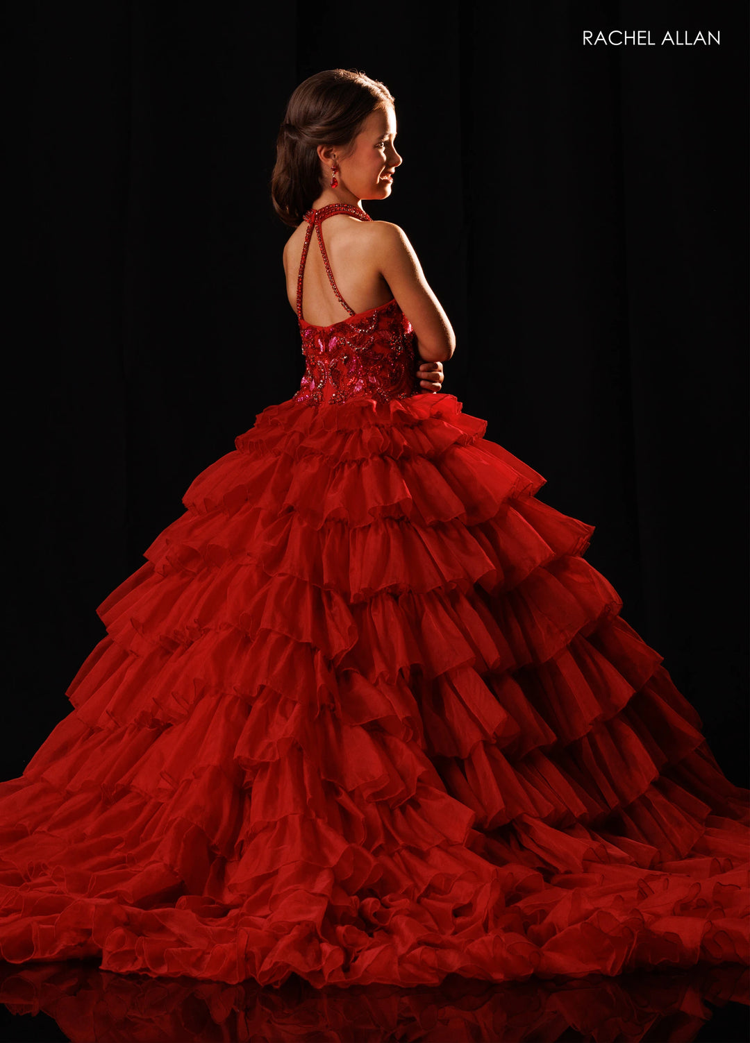 Girl's Halter Ruffled Gown by Rachel Allan 10352