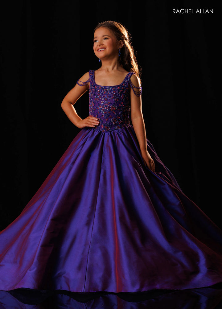 Girl's Taffeta Cold Shoulder Gown by Rachel Allan 10356