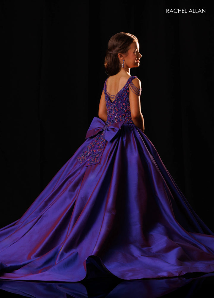Girl's Taffeta Cold Shoulder Gown by Rachel Allan 10356
