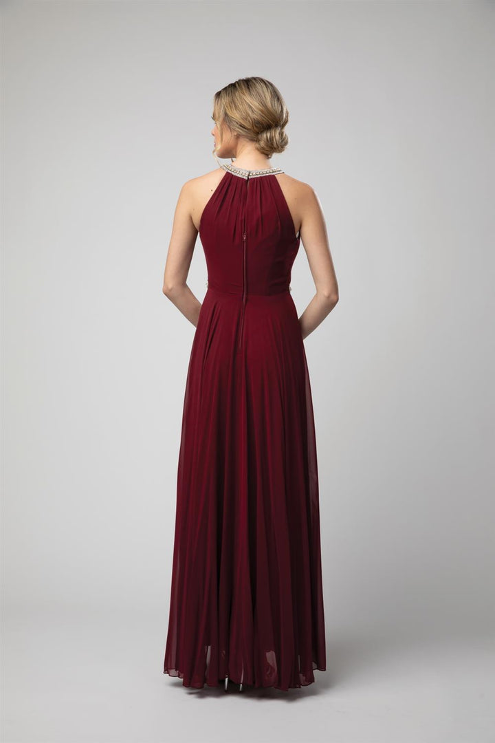 Beaded Halter Keyhole A-line Chiffon Gown by Juno 1054