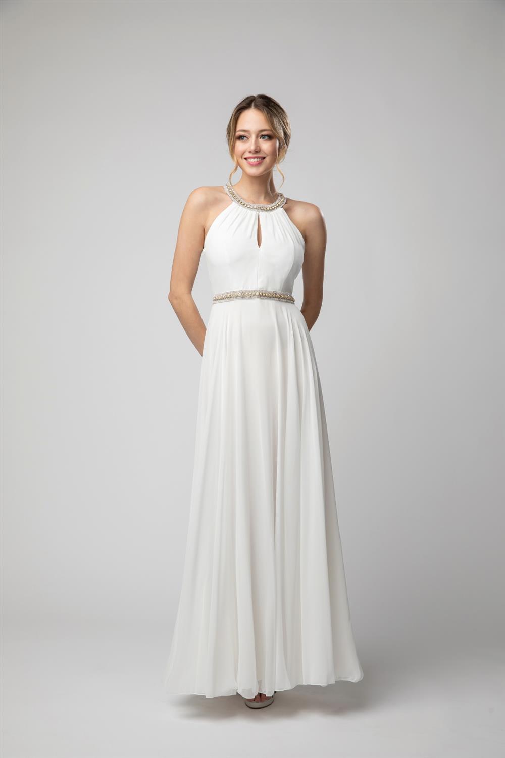 Beaded Halter Keyhole A-line Chiffon Gown by Juno 1054