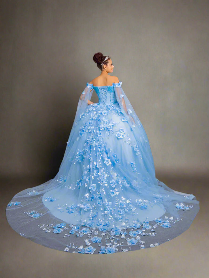Off Shoulder Cape Sleeve Ball Gown by Calla SCL-30007
