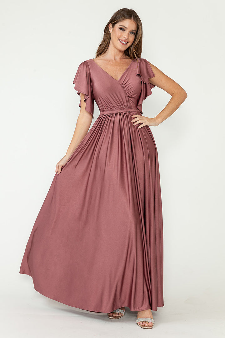 Ruffled Short Sleeve A-line Gown by Lenovia 5277