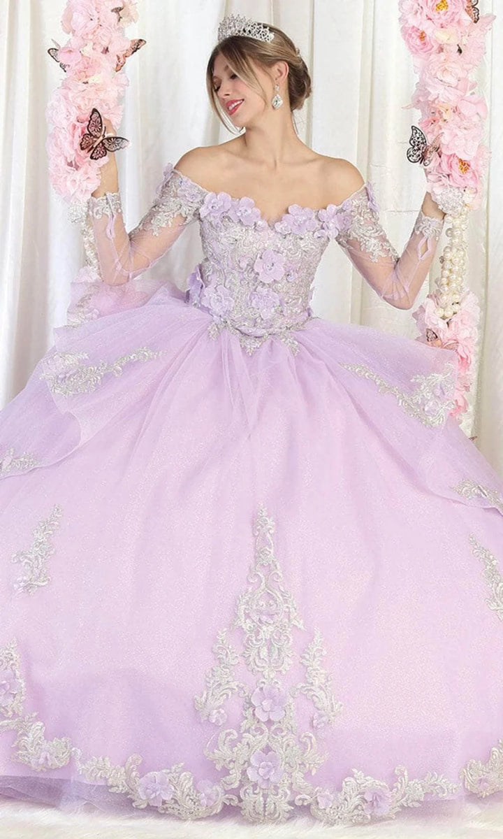 Off Shoulder Long Sleeve Ball Gown by May Queen LK189