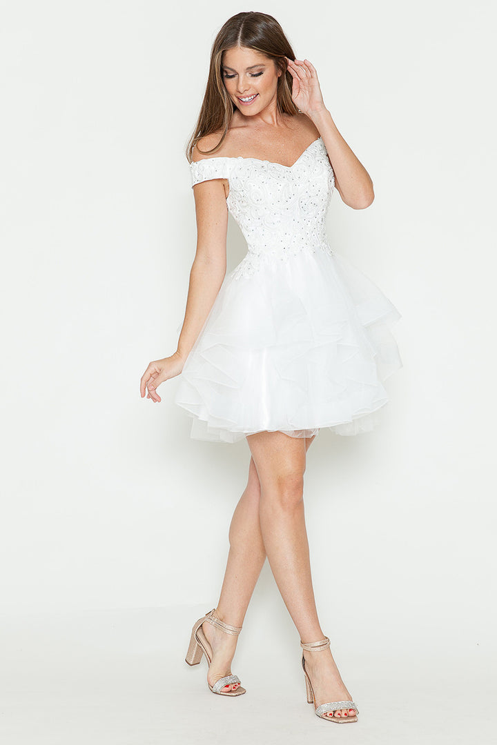 Short Off Shoulder Ruffled Dress by Lenovia 8130