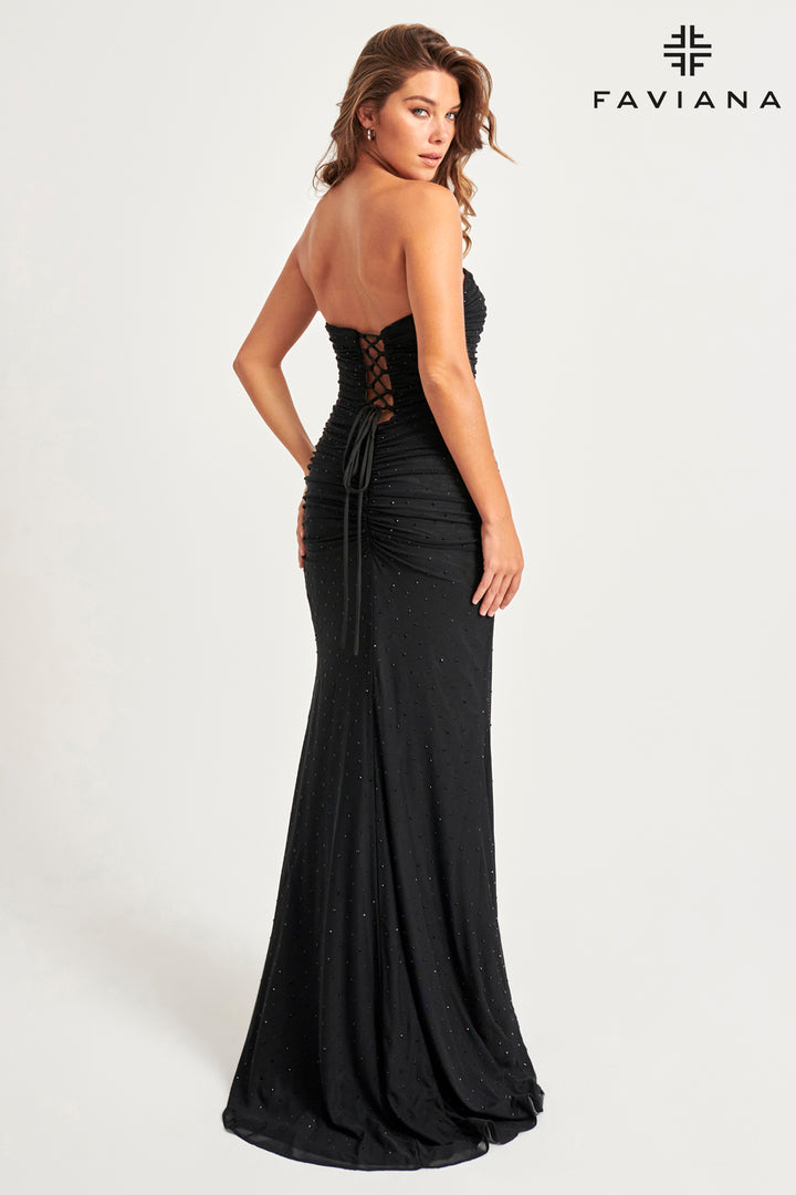 Beaded Mesh Fitted Strapless Gown by Faviana 11040