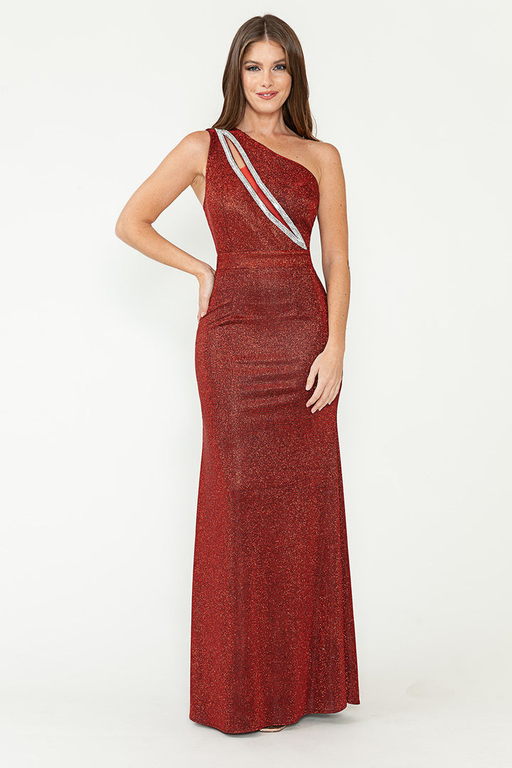 Metallic Fitted One Shoulder Gown by Lenovia 5271