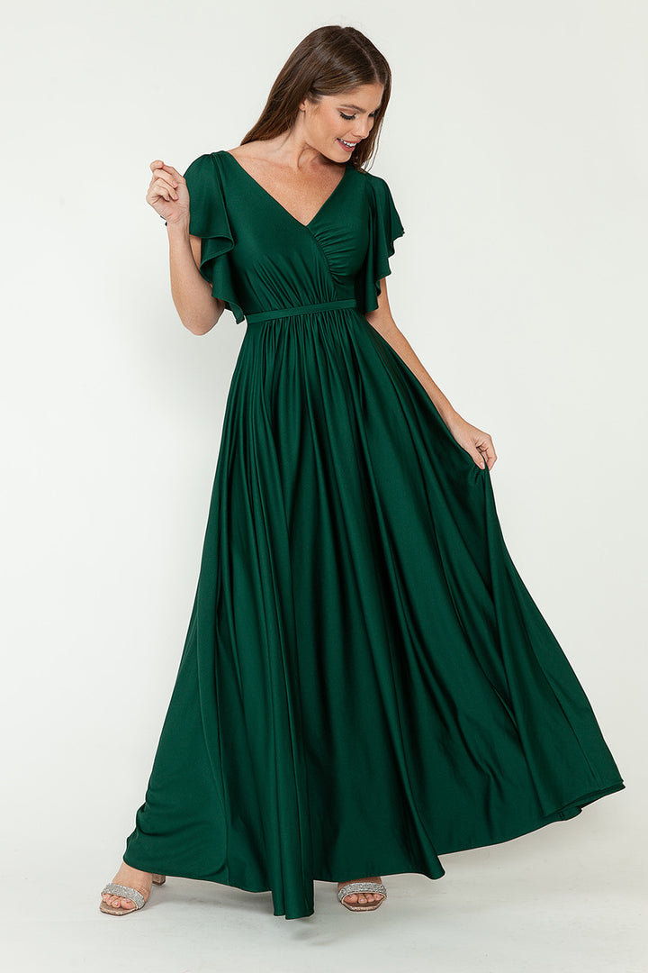 Ruffled Short Sleeve A-line Gown by Lenovia 5277