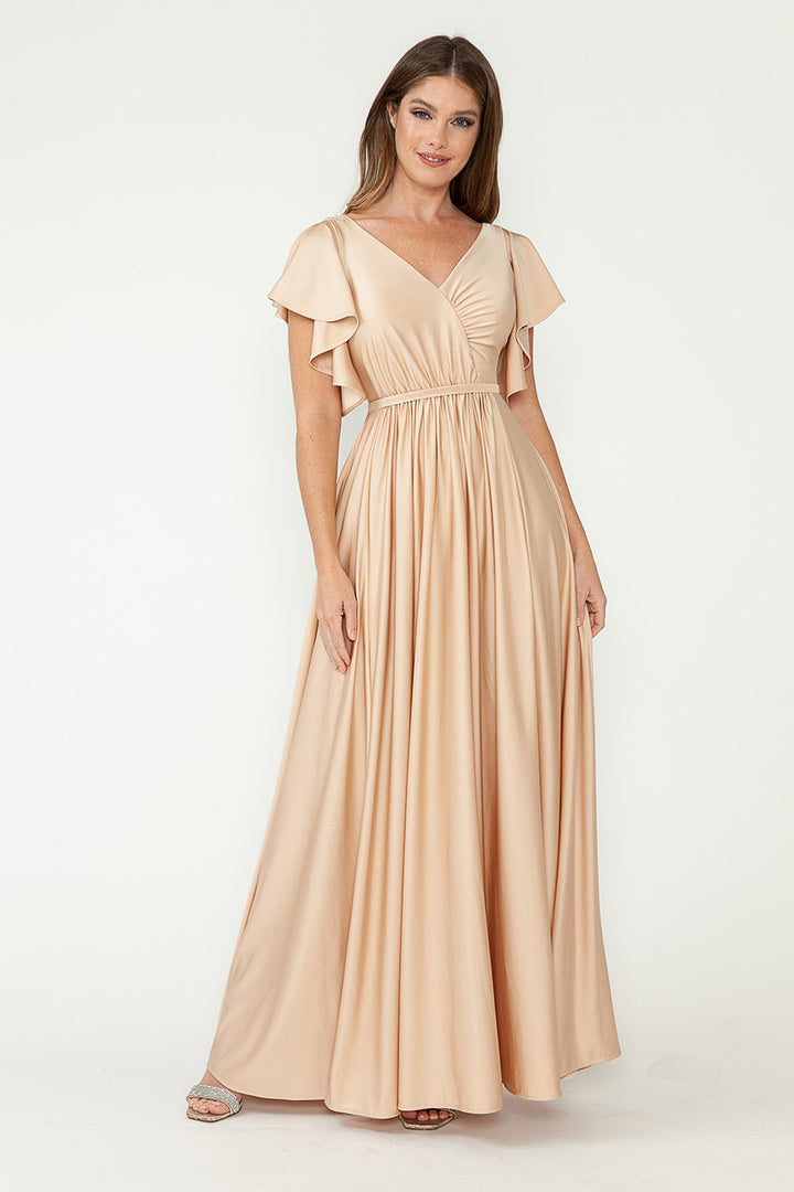 Ruffled Short Sleeve A-line Gown by Lenovia 5277