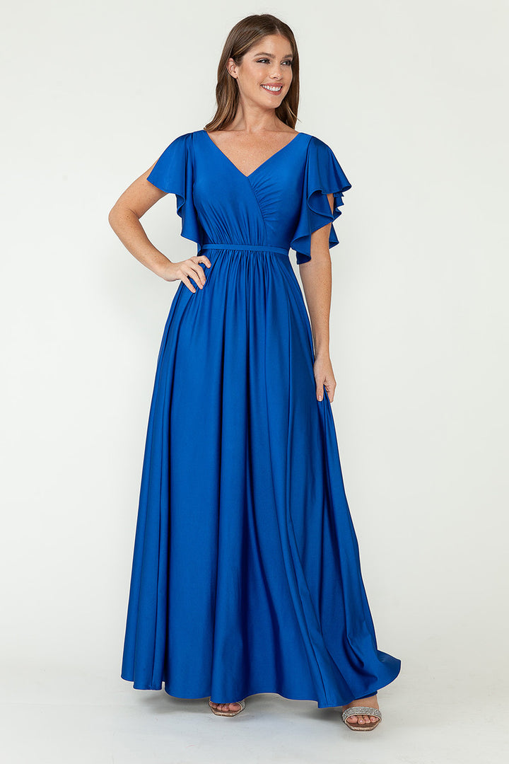 Ruffled Short Sleeve A-line Gown by Lenovia 5277