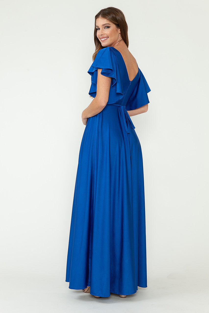 Ruffled Short Sleeve A-line Gown by Lenovia 5277