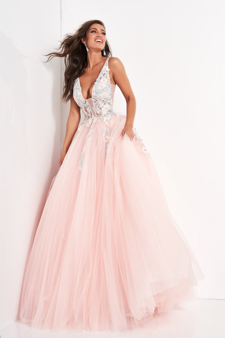 Floral Applique Sleeveless A-line Gown by Jovani 11092