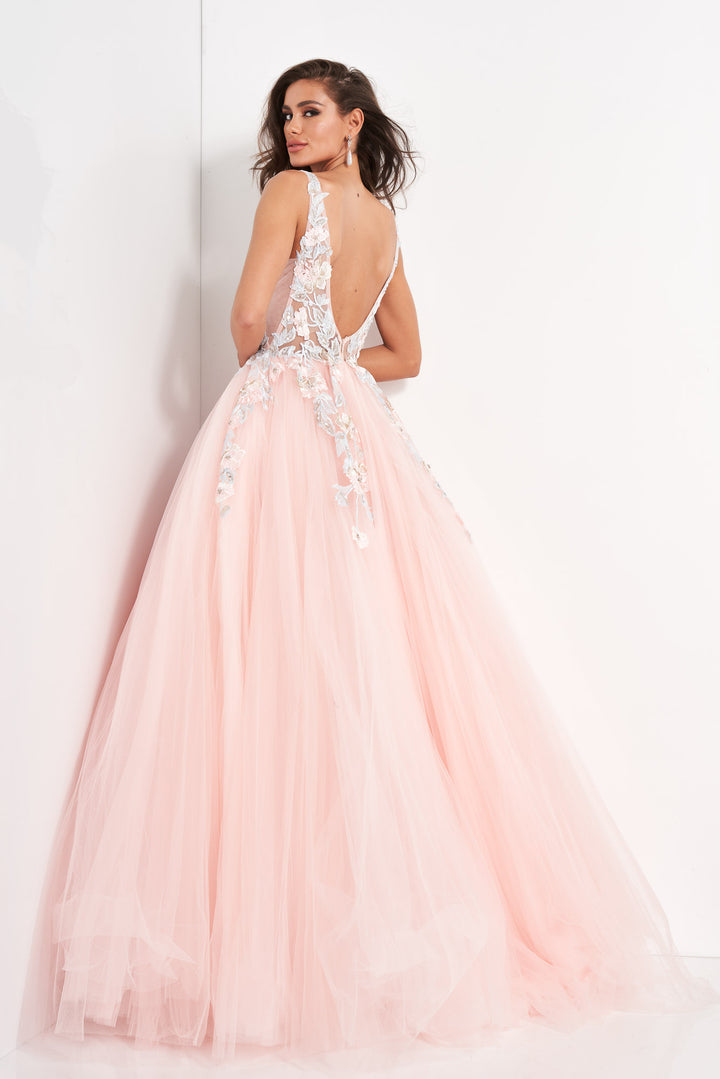 Floral Applique Sleeveless A-line Gown by Jovani 11092