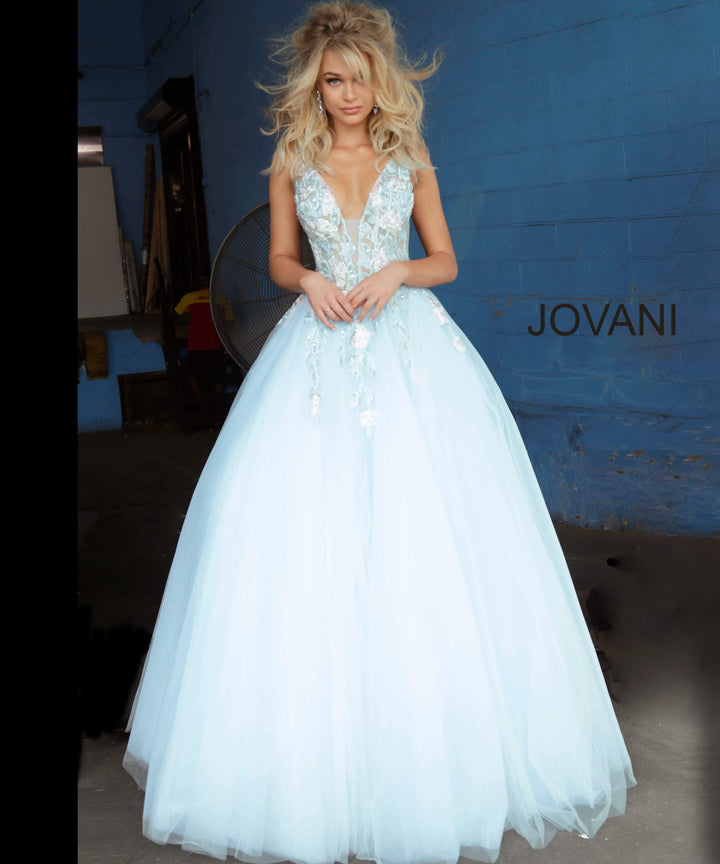 Floral Applique Sleeveless A-line Gown by Jovani 11092