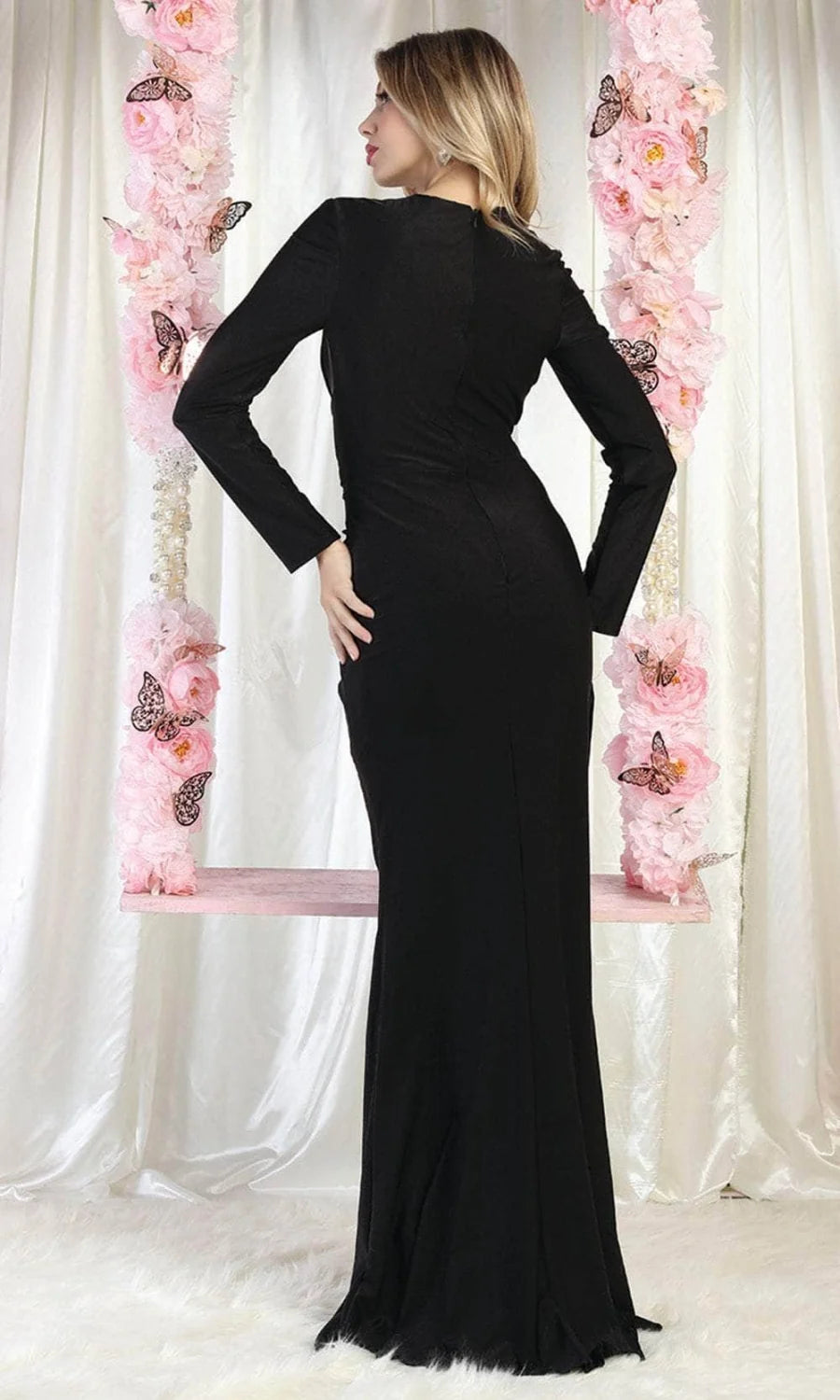 Fitted Long Sleeve V-Neck Gown by May Queen MQ1993