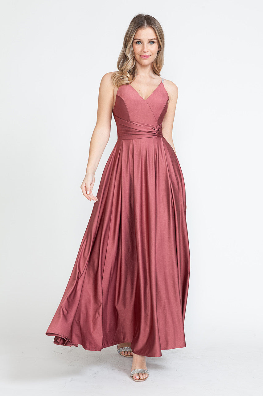 Satin Sleeveless A-line Slit Gown by Lenovia 5275