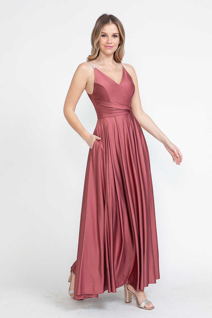Satin Sleeveless A-line Slit Gown by Lenovia 5275