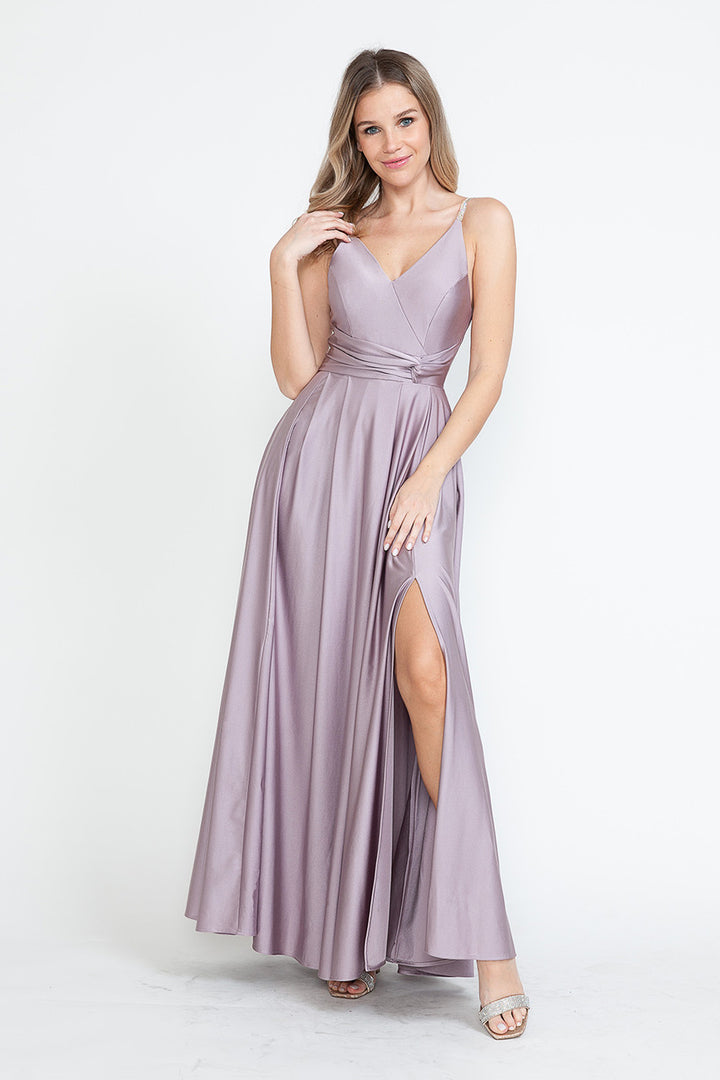 Satin Sleeveless A-line Slit Gown by Lenovia 5275