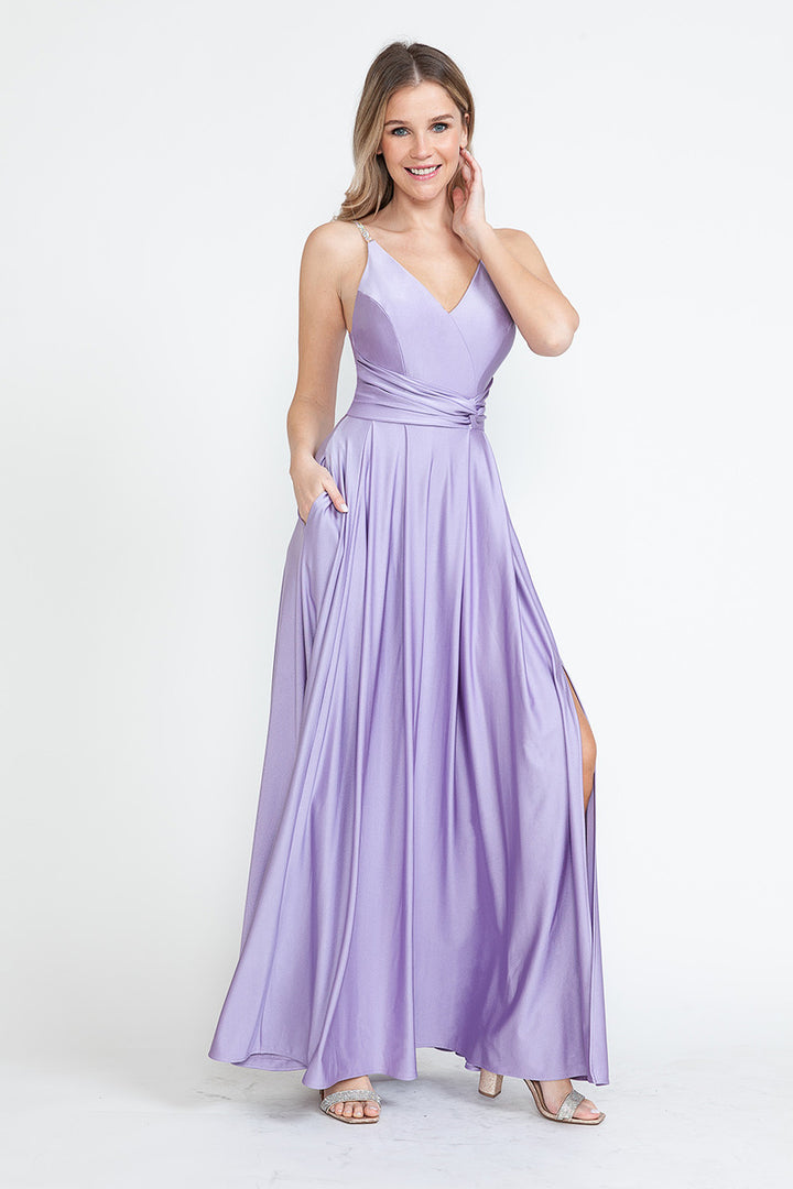 Satin Sleeveless A-line Slit Gown by Lenovia 5275