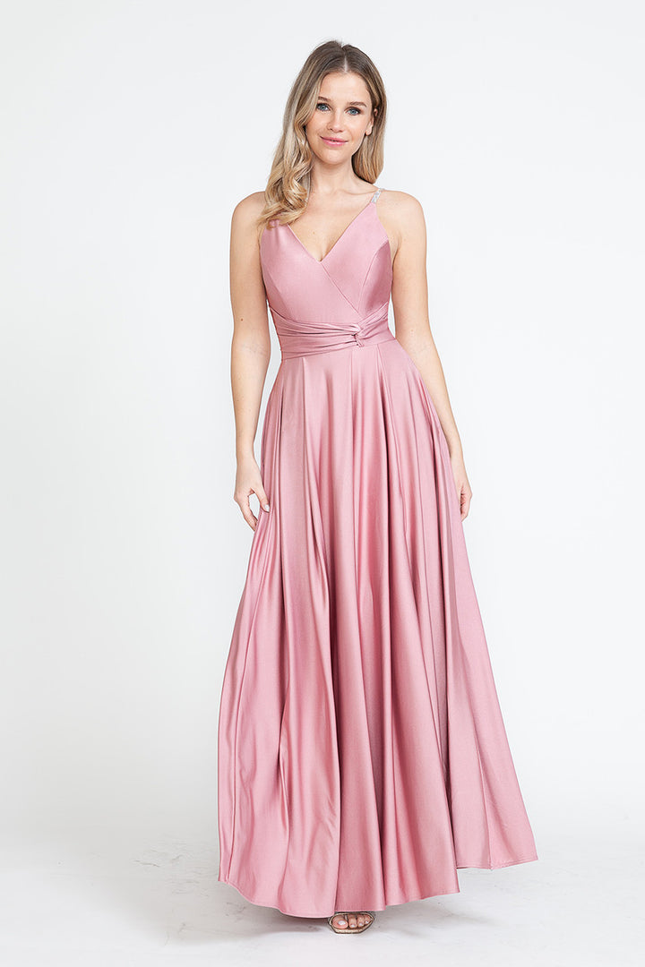 Satin Sleeveless A-line Slit Gown by Lenovia 5275