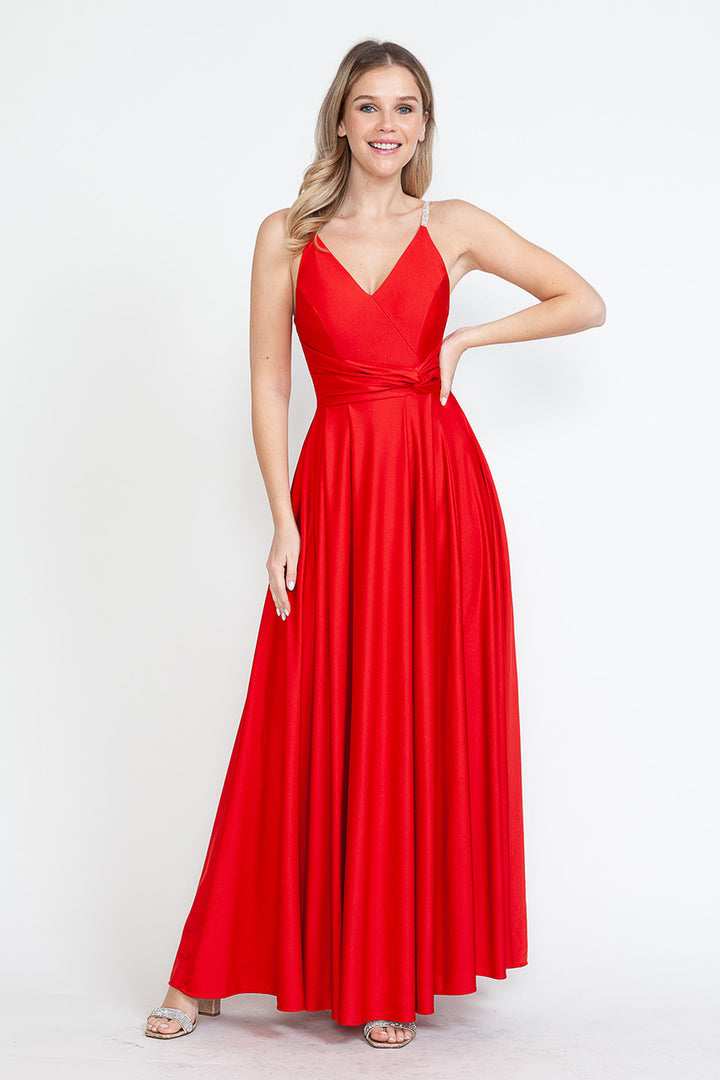 Satin Sleeveless A-line Slit Gown by Lenovia 5275