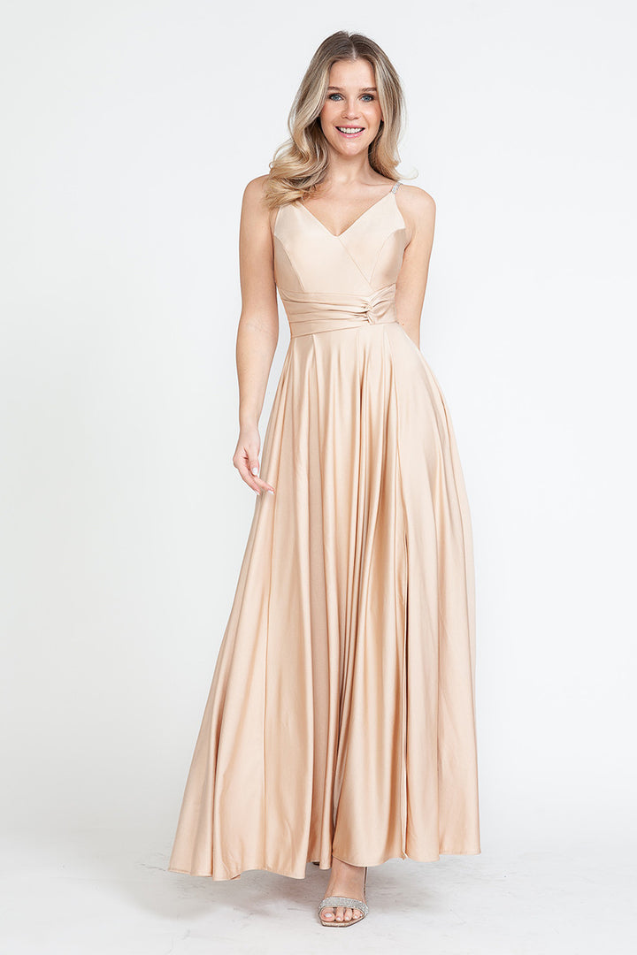 Satin Sleeveless A-line Slit Gown by Lenovia 5275