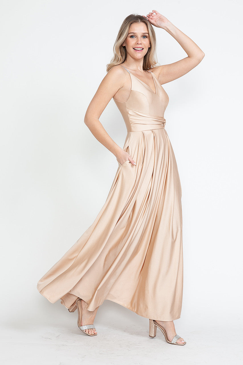 Satin Sleeveless A-line Slit Gown by Lenovia 5275