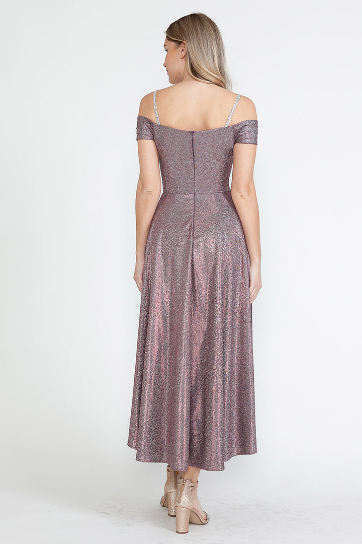 Metallic Cold Shoulder High Low Dress by Lenovia 5290