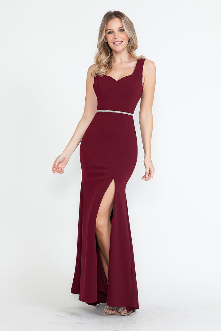 Crepe Fitted Sleeveless Slit Gown by Lenovia 5258