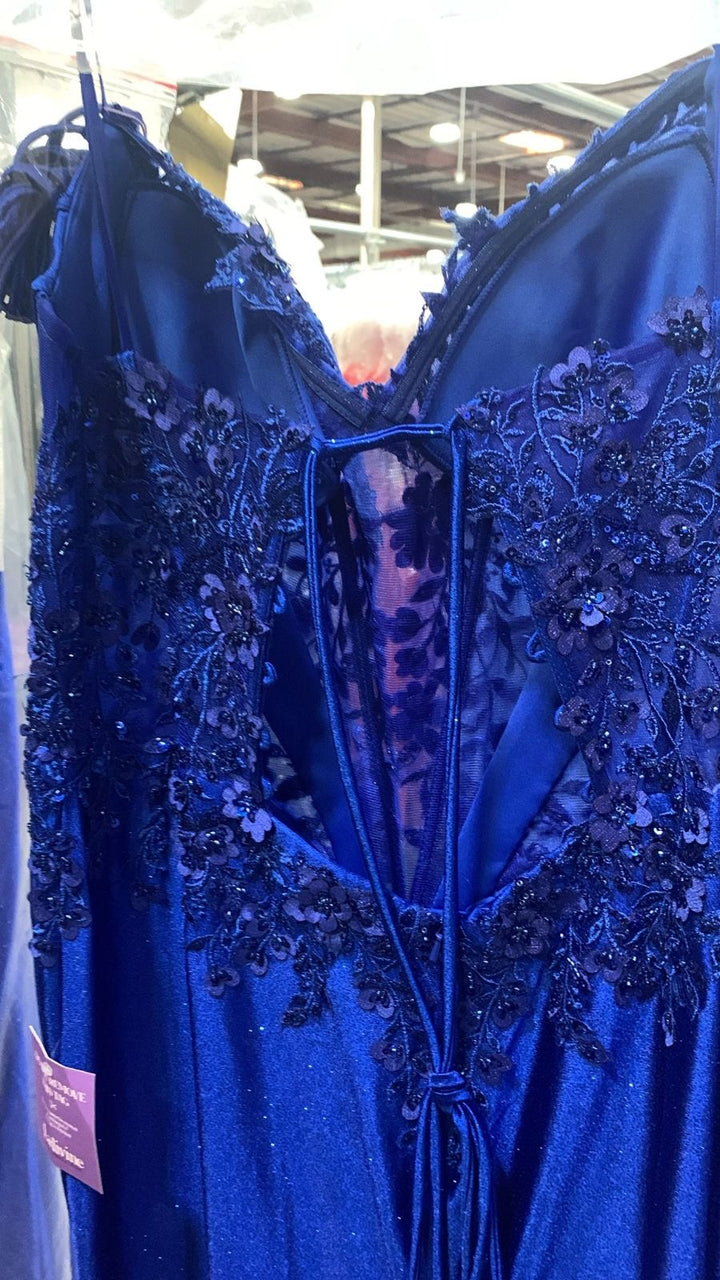 Glitter Satin Strapless Slit Gown by Ladivine CDS521