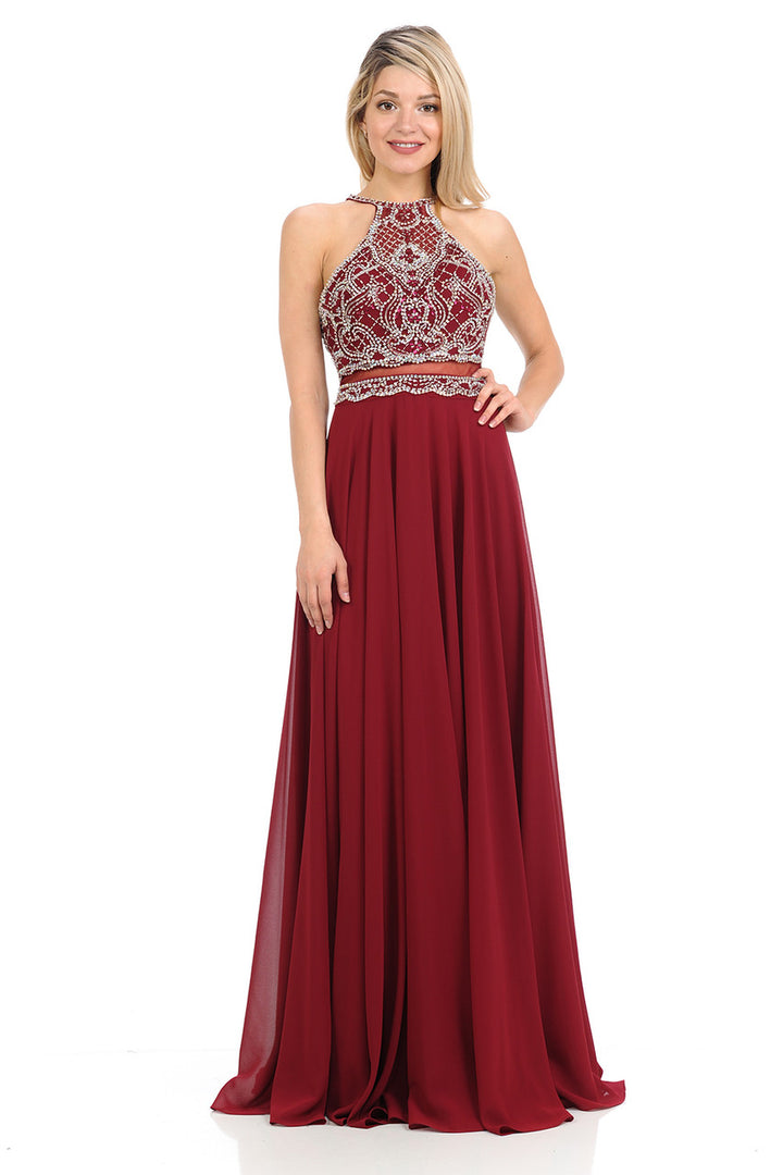 Beaded Chiffon Halter A-line Gown by Lenovia 8122
