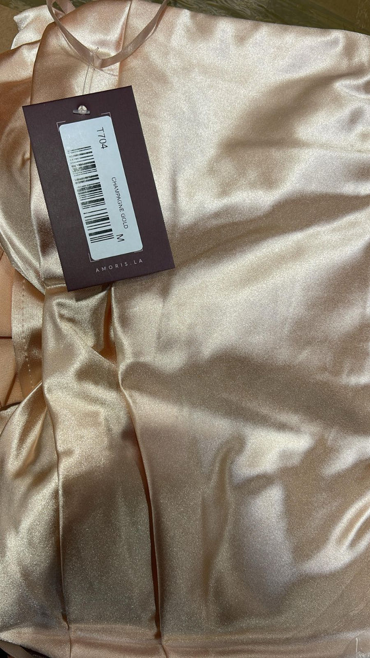 Satin Fitted Strapless Slit Gown by Ladivine T704