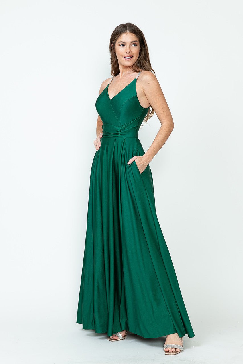 Satin Sleeveless A-line Slit Gown by Lenovia 5275