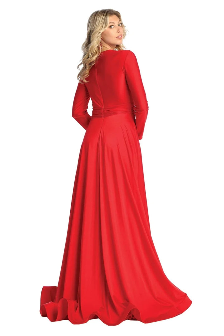 Long Sleeve A-line Slit Gown by May Queen MQ1835
